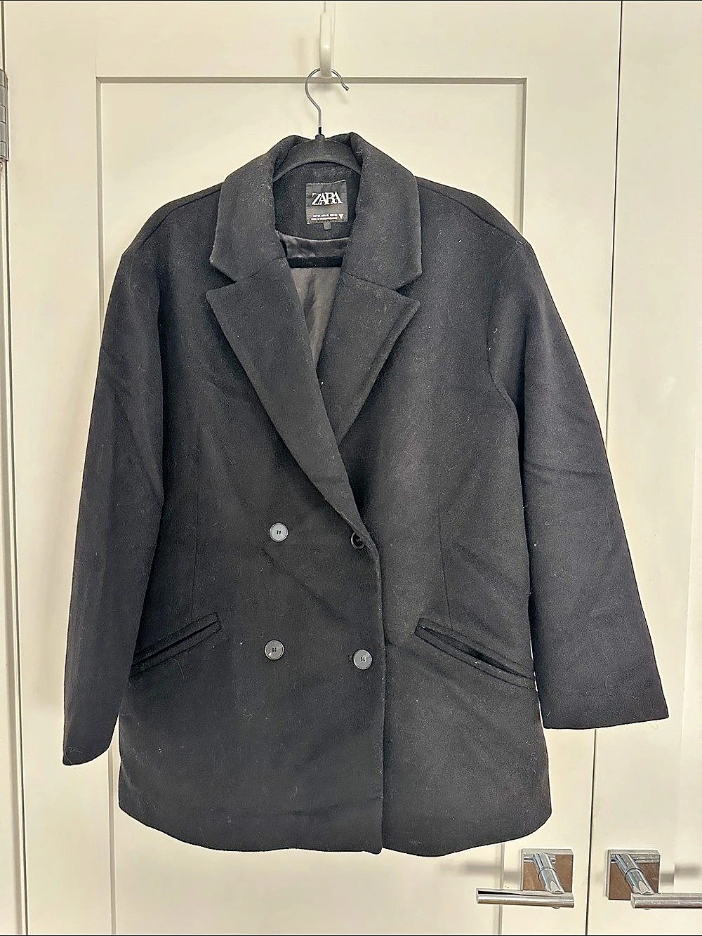 Zara Black Dropped Shoulder Blazer Coat Size Medium